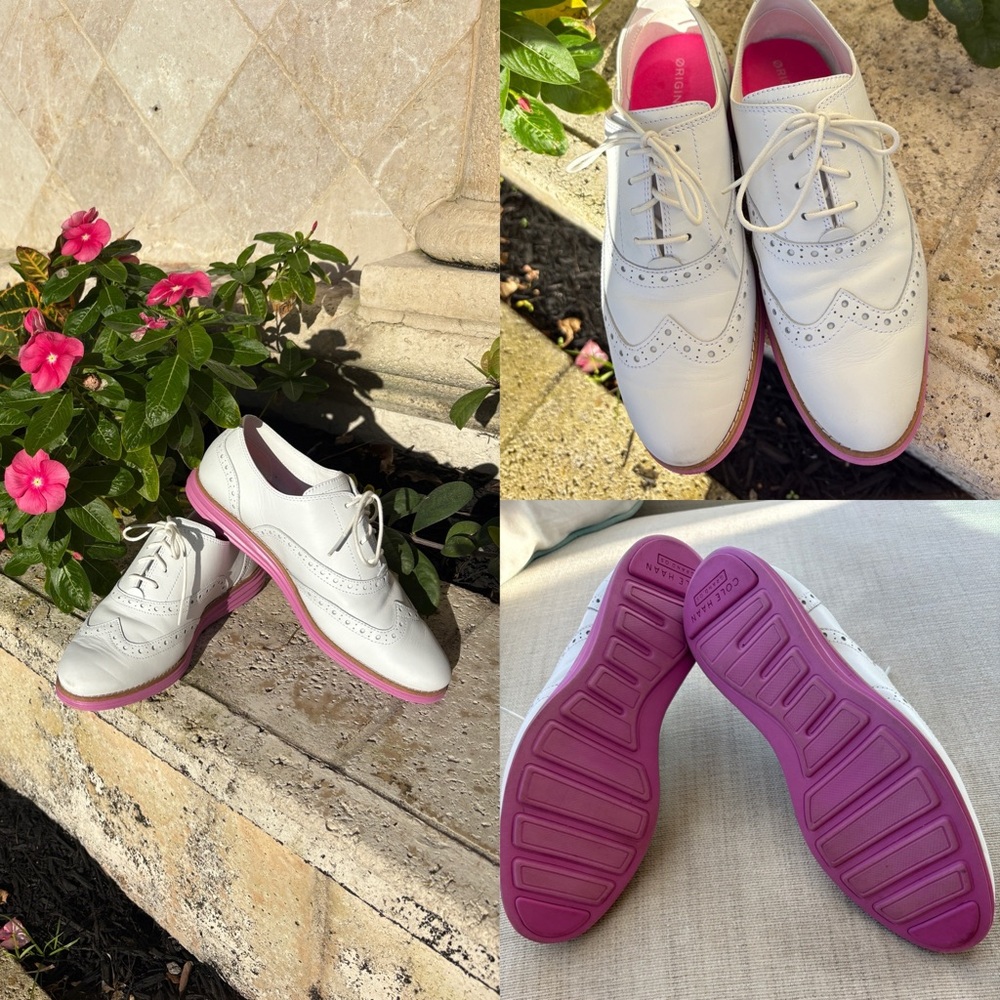 Women's White and Pink Oxford Shoes